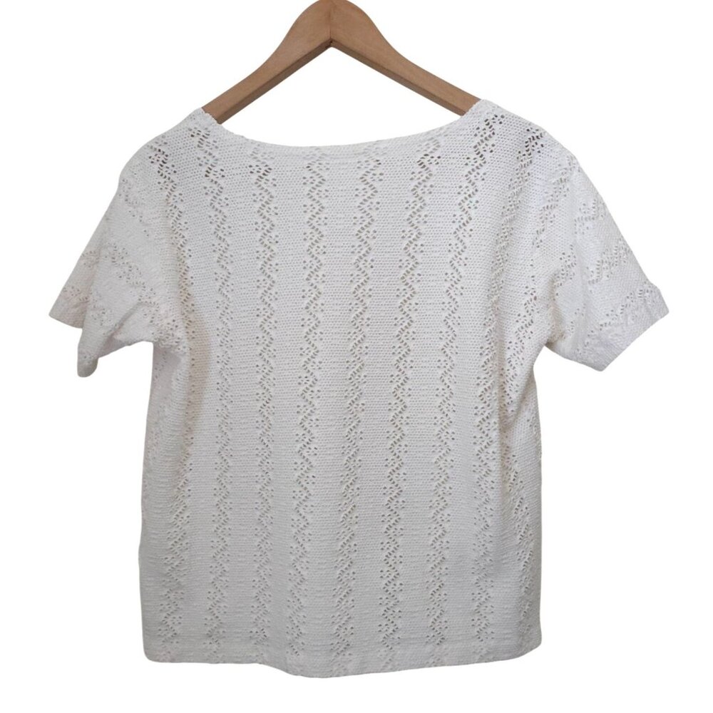 Vintage ALICE DESIGN White Lace Knit Short Sleeve Top Size M - Made In USA - Picture 2 of 5
